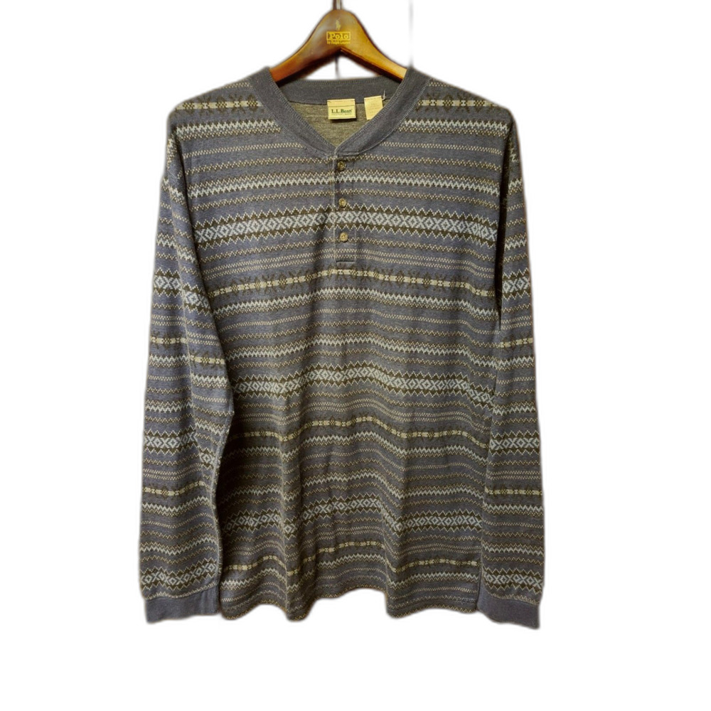 Vintage L.L. Bean aztec striped longsleeve henley shirt size L - tall USA